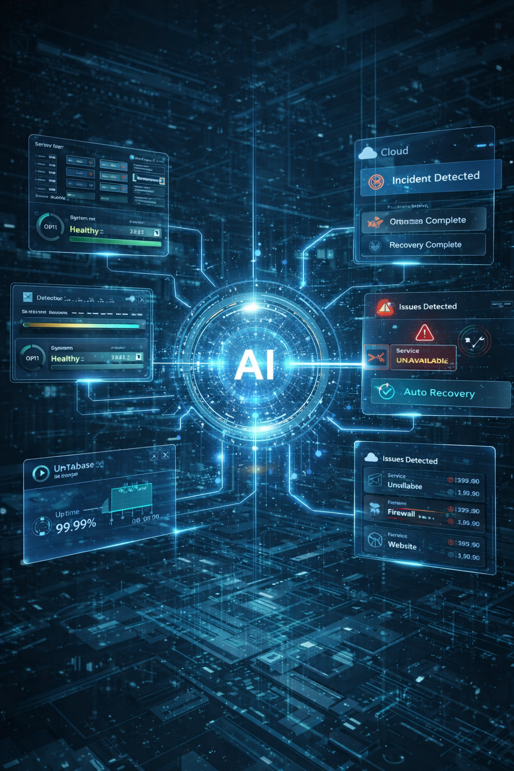 AIによる統合監視と自動復旧で安定稼働を支えるManaged Servicesのビジュアル